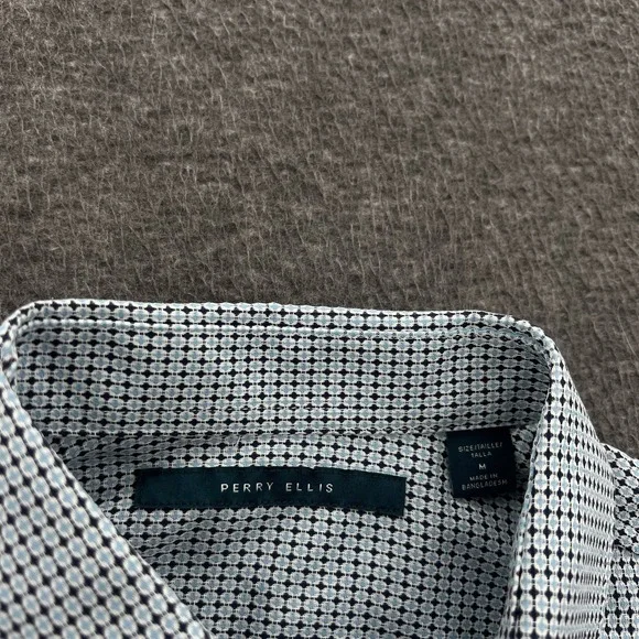 Perry Ellis Button Up Shirt Mens M Geometric Blue LS Oeko-Tex Business NWT $90 - Picture 3 of 10